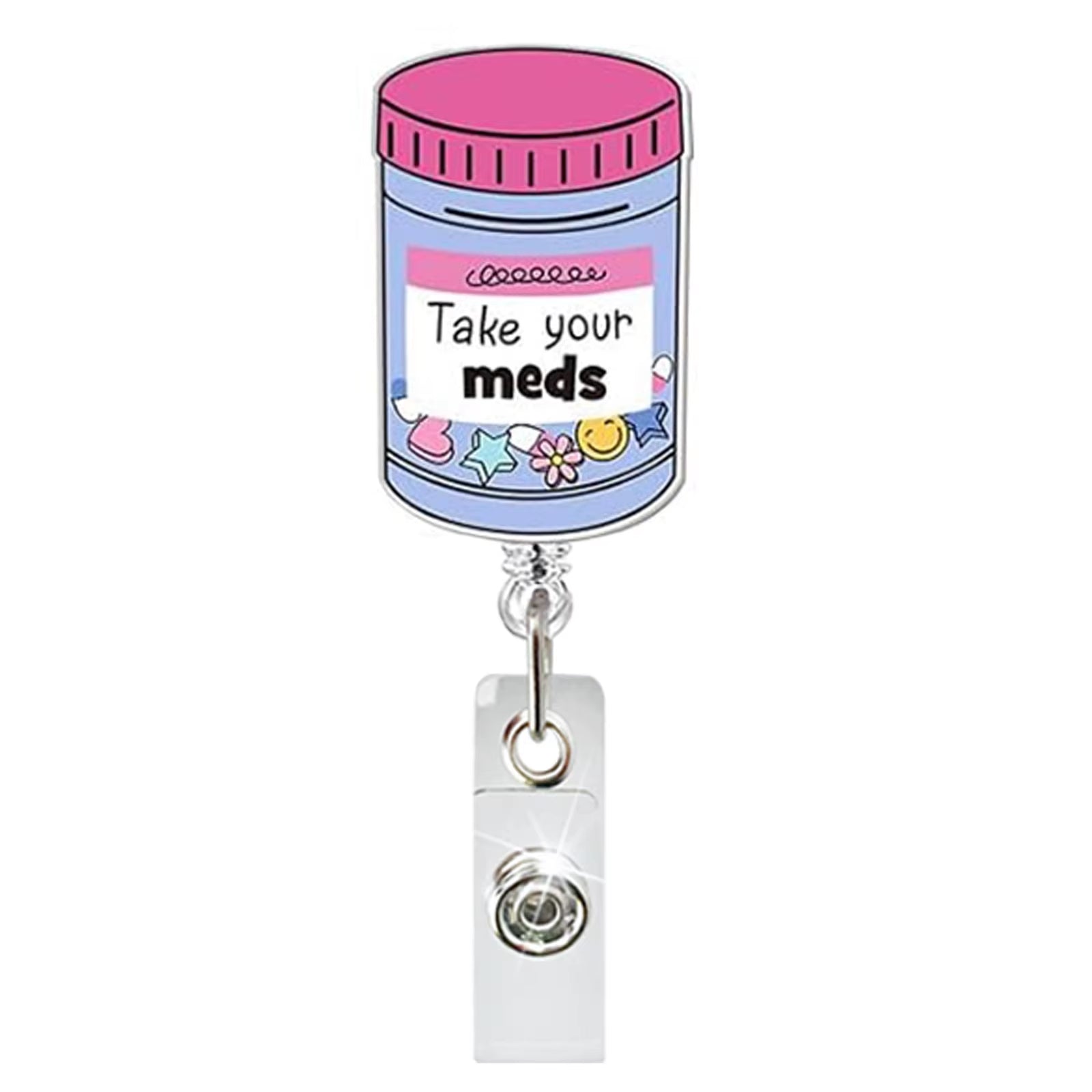 Glitter Acrylic Medicine Bottle Nurse Badge Reel Retractable ID Badge Holder with 360 Rotating Alligator Clip Name Holder