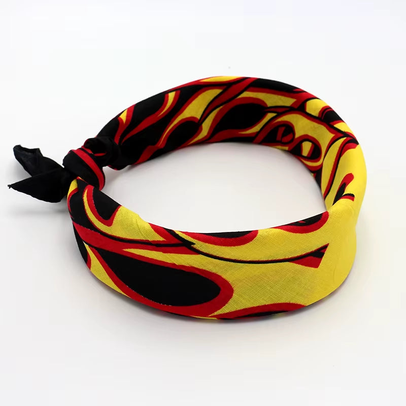 Flame Cotton Square Scarf for Men Trend Hiphop Street Dance Bandana Headband Headscarf Headwear