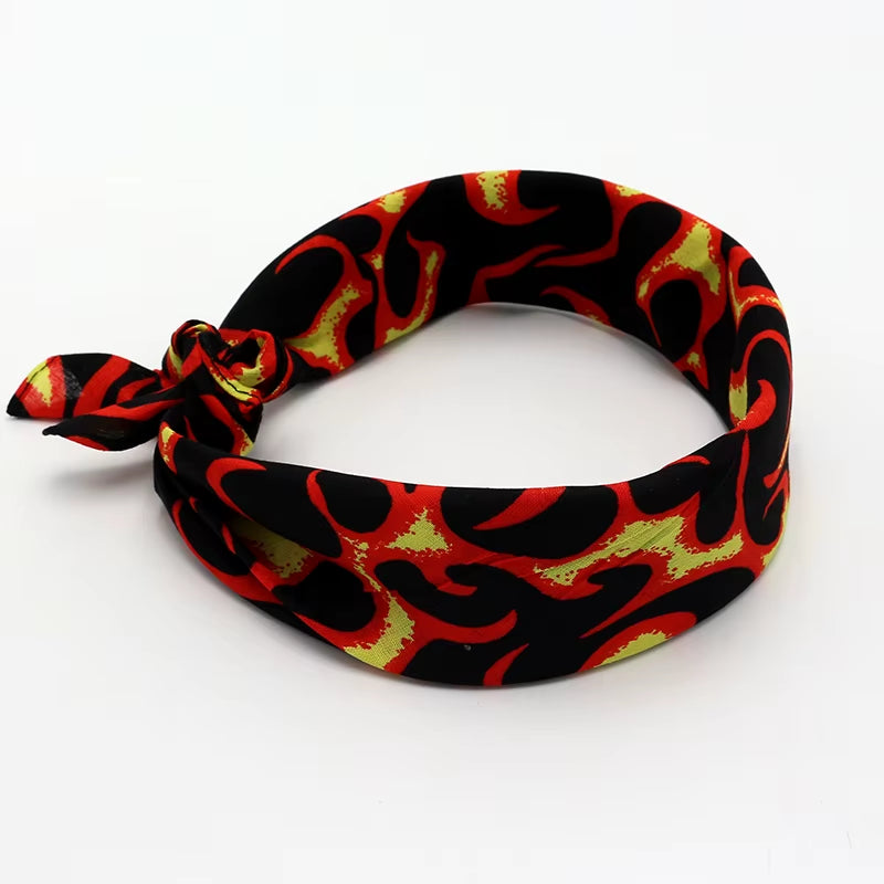 Flame Cotton Square Scarf for Men Trend Hiphop Street Dance Bandana Headband Headscarf Headwear