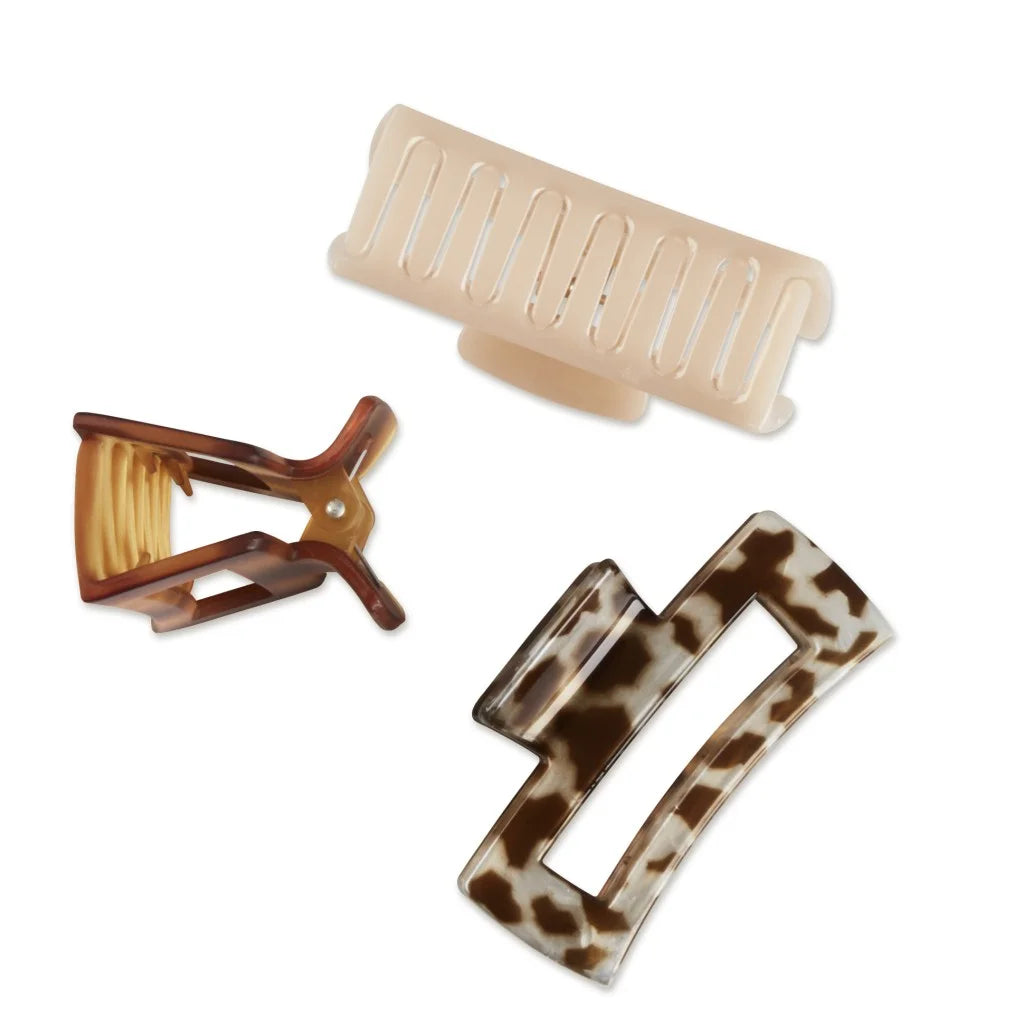 Scunci Open Cut Rectangular Claw Clips, Assorted Neutrals, 3 Ct