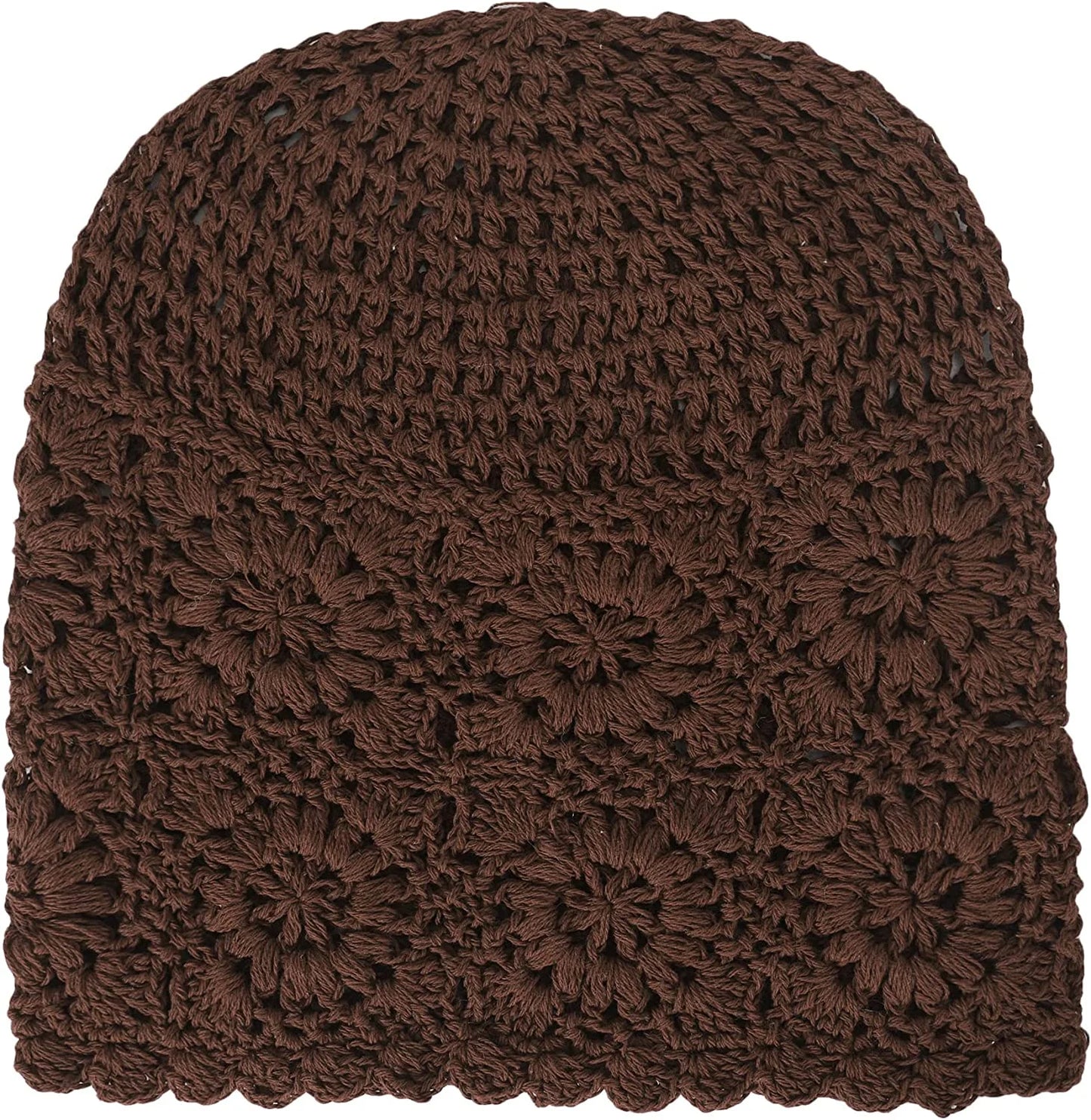 Women Cotton Crochet Slouchy Beanie Hat Handmade Knit Cutout Summer Floral Skull Cap