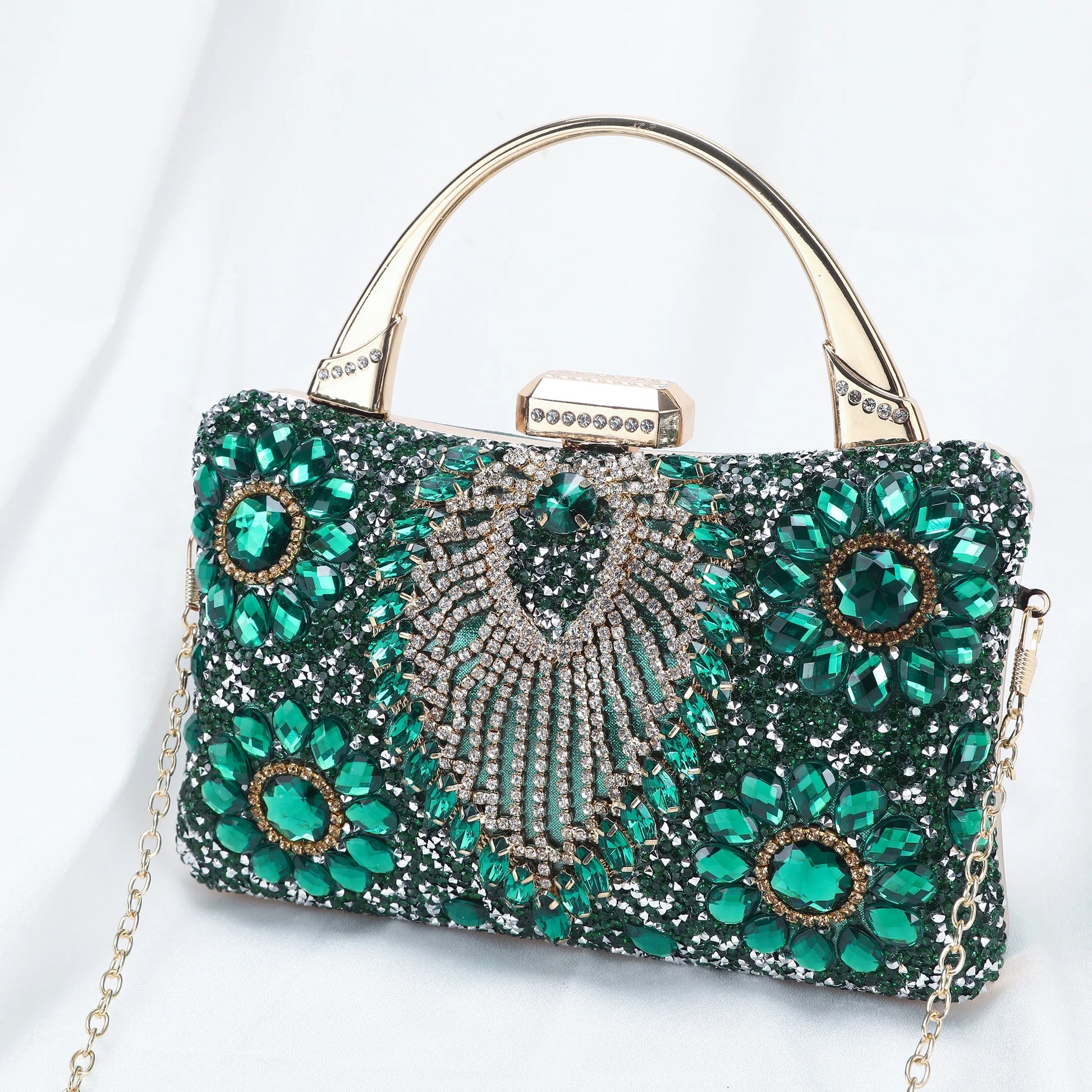 Evening Bag Clutch Purses for Women Ladies Sparkling Party Handbag Wedding Cocktail Prom Bag V-Neck Shape, Green