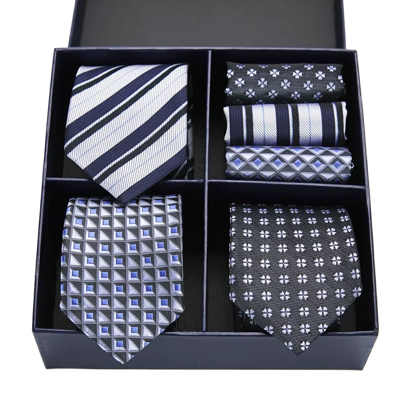 Gift Box Packing Silk Ties for Men Novelty Hanky Set 3 Styles Men'S Tie Formal Red Cravat for Wedding Business Necktie