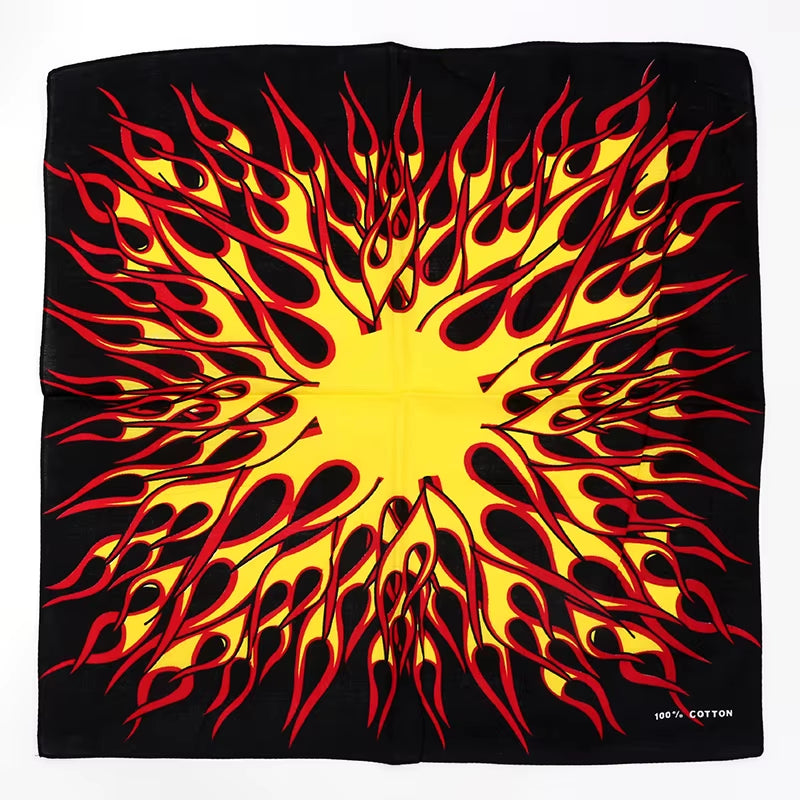 Flame Cotton Square Scarf for Men Trend Hiphop Street Dance Bandana Headband Headscarf Headwear