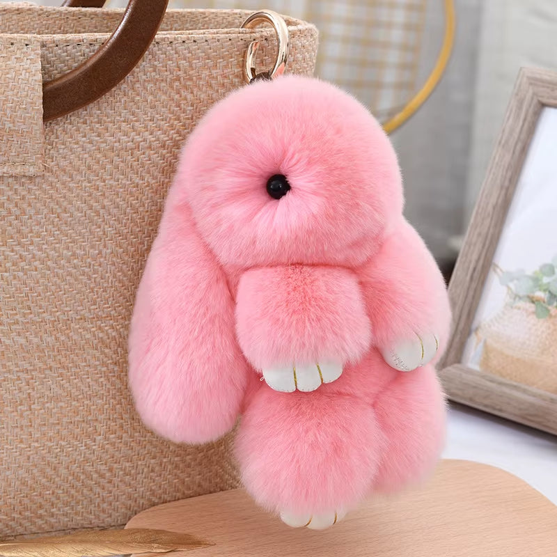 Luxury 15Cm Real Rex Rabbit Fur Keychain Lovely Play Dead Rabbit Key Ring Girls Key Bag Decoration Emo Jewelry Accessories Gifts