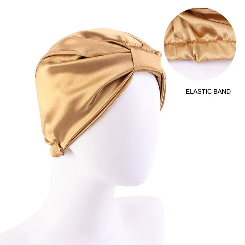 Fashion Muslim Silk Turban for Hair Women Wrap Head Caps Lady Sleeping Hat Female Hairloss Chemo India Hat Satin Turbante Mujer