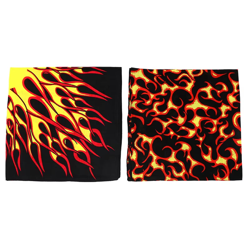 Flame Cotton Square Scarf for Men Trend Hiphop Street Dance Bandana Headband Headscarf Headwear