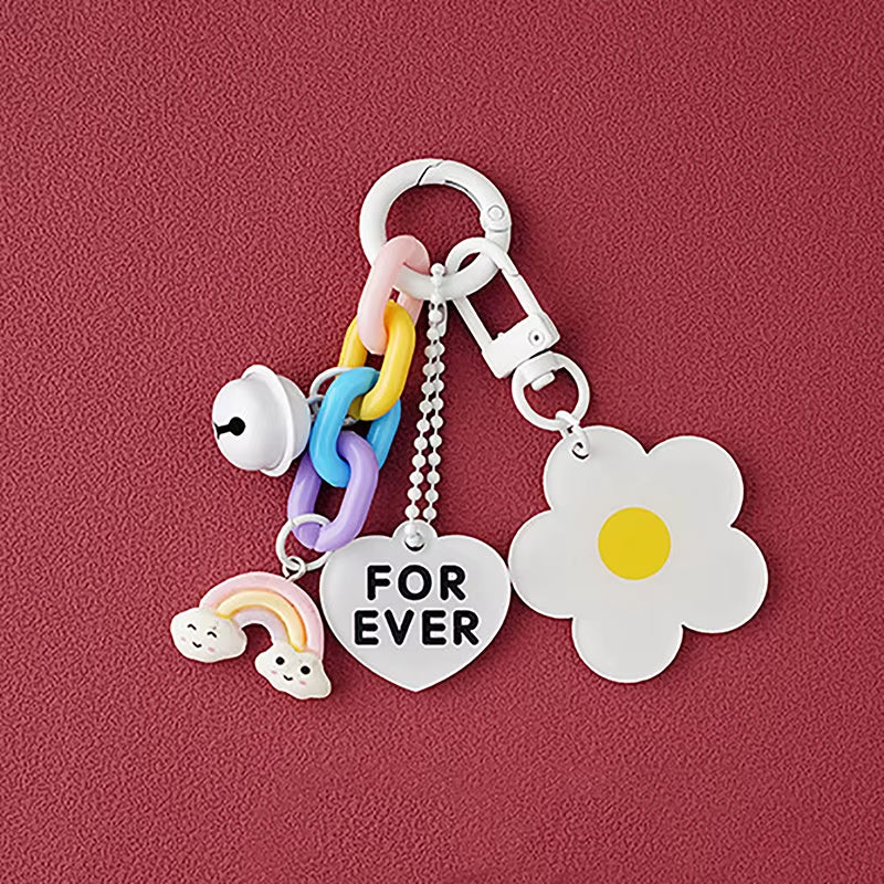 Creative Candy Color Flower Heart Pendant Keychain Cute Small Flower Key Ring Bag Pendant Accessories