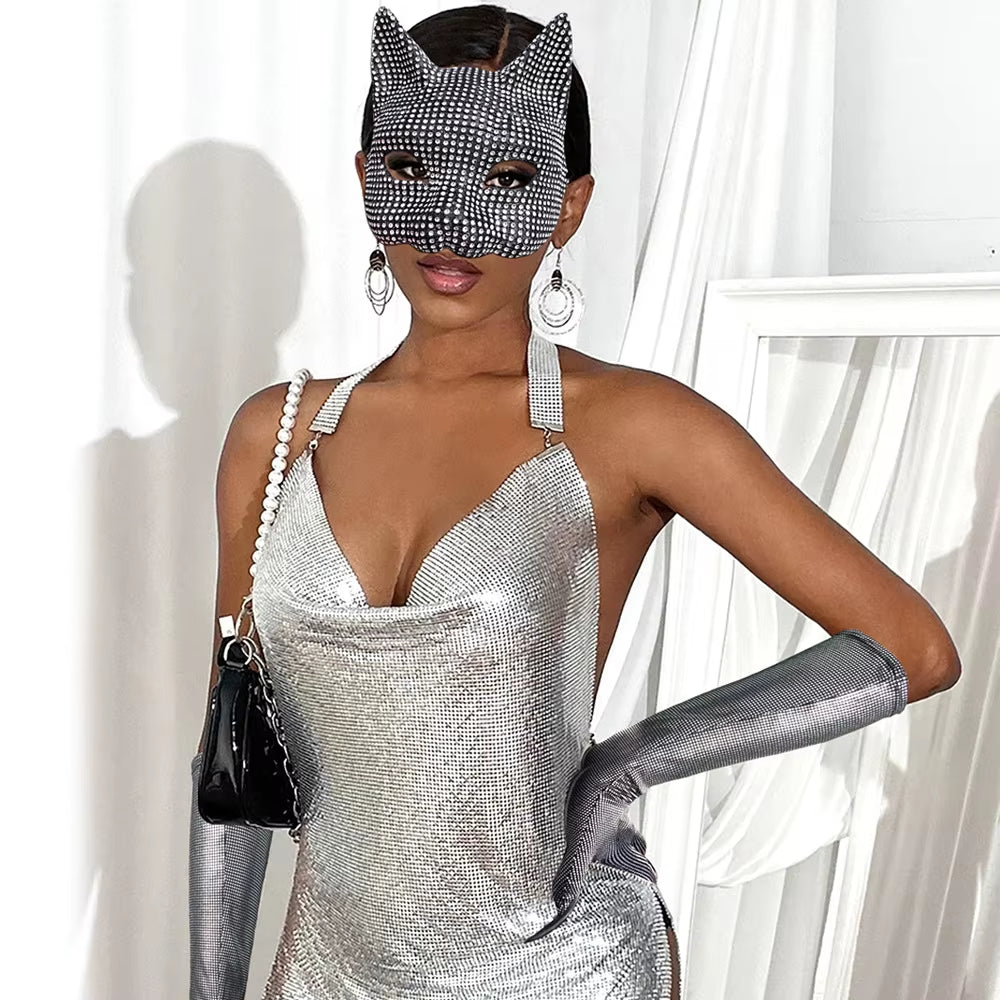 Cat Girls Diamond Mask Gloves Set Sexy Face Cover Cosplay Party Dressing Prop Accessories Cats Woman Costume Masquerade Gloves