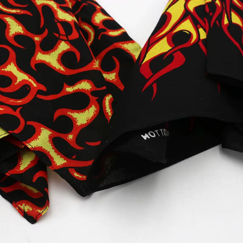 Flame Cotton Square Scarf for Men Trend Hiphop Street Dance Bandana Headband Headscarf Headwear