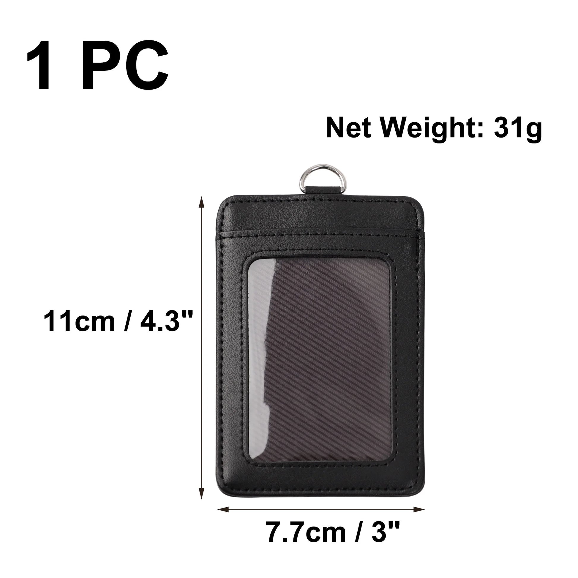 Black Faux Leather Vertical Plastic ID Card Badge Holder with Clear Window