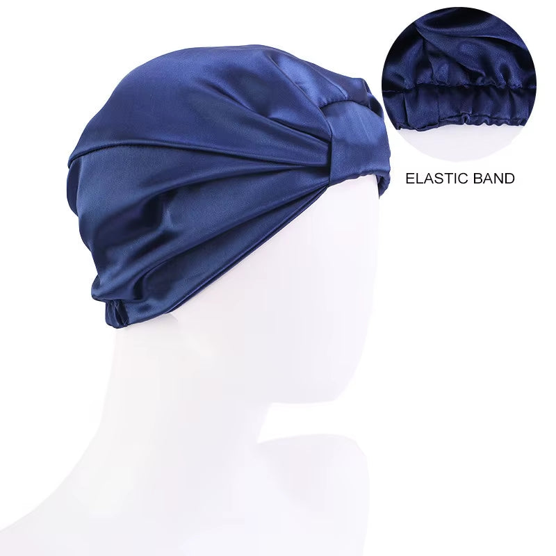 Fashion Muslim Silk Turban for Hair Women Wrap Head Caps Lady Sleeping Hat Female Hairloss Chemo India Hat Satin Turbante Mujer