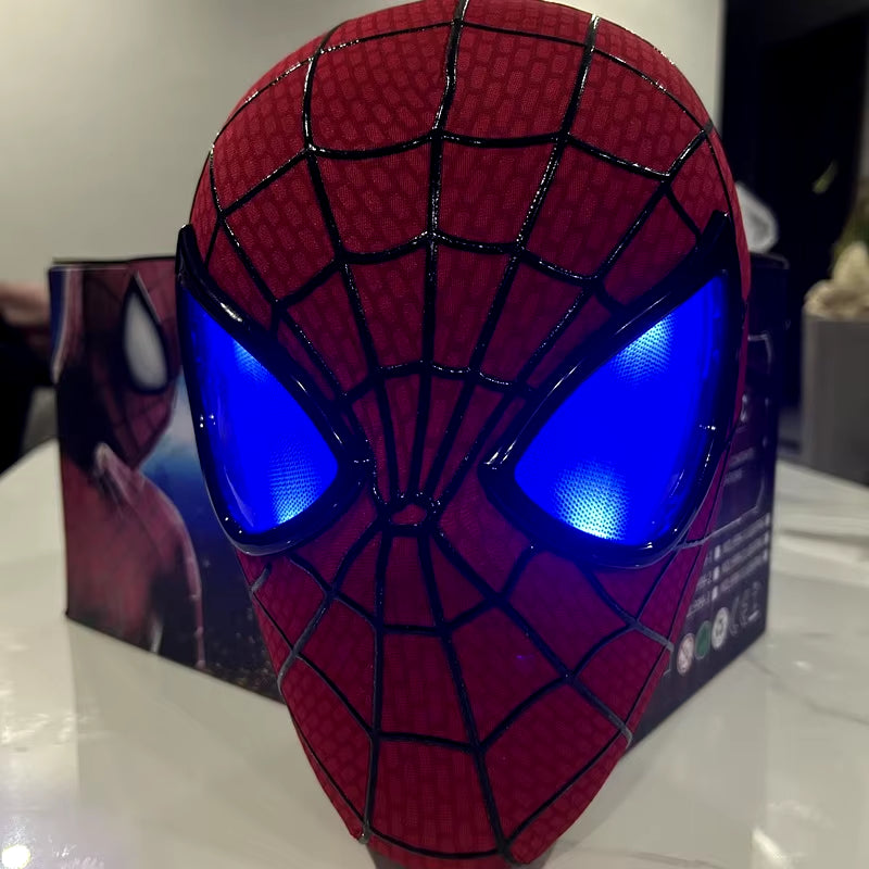 New the Amazing Spider-Man Headgear Movable Mask Helmet Electric Ring Control Eye Luminous Cosplay Collection Model Toy Kid Gift