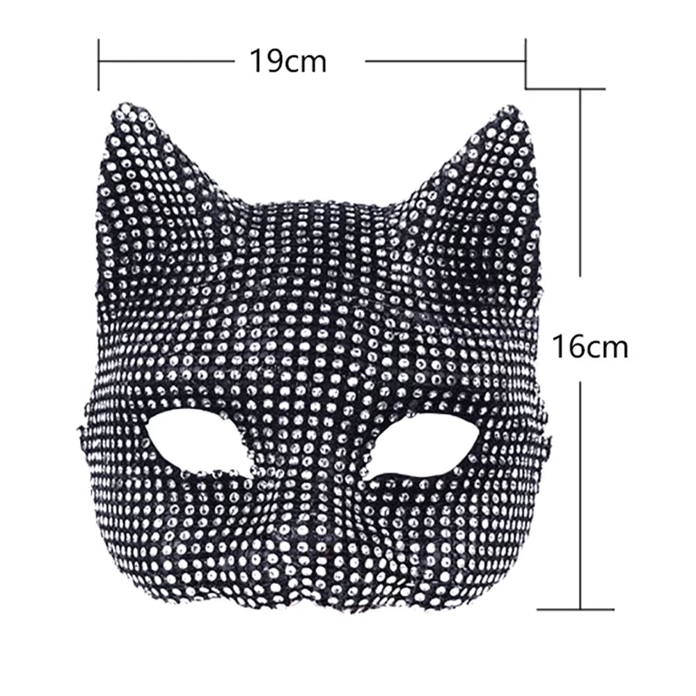 Cat Girls Diamond Mask Gloves Set Sexy Face Cover Cosplay Party Dressing Prop Accessories Cats Woman Costume Masquerade Gloves