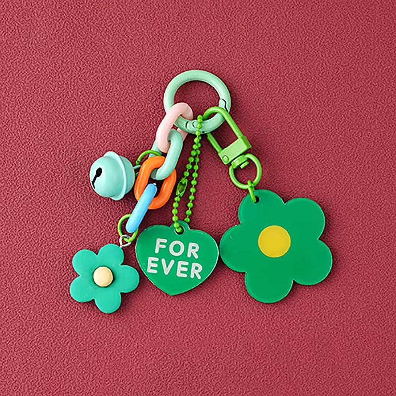 Creative Candy Color Flower Heart Pendant Keychain Cute Small Flower Key Ring Bag Pendant Accessories