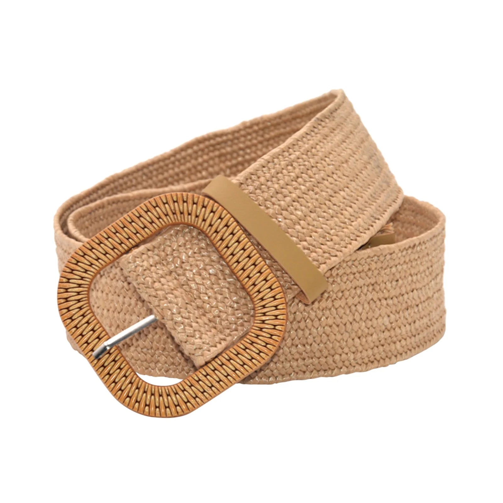 Belt Women Belt Straw Woven Elastic Stretch Wide Waist Belts for Dresses with Buckle Beige One Size