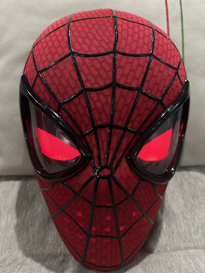 New the Amazing Spider-Man Headgear Movable Mask Helmet Electric Ring Control Eye Luminous Cosplay Collection Model Toy Kid Gift