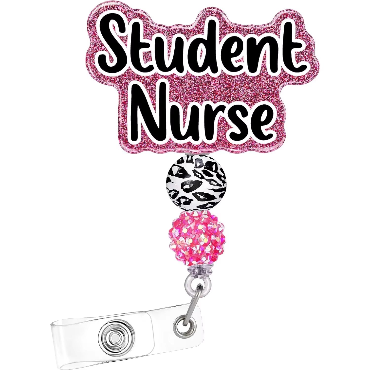 New Arrival 1 Piece Glitter Acrylic Retractable Nurse Badge Reel Fashion Beads RN Social Worker ID Card Holder Keys Lanyard