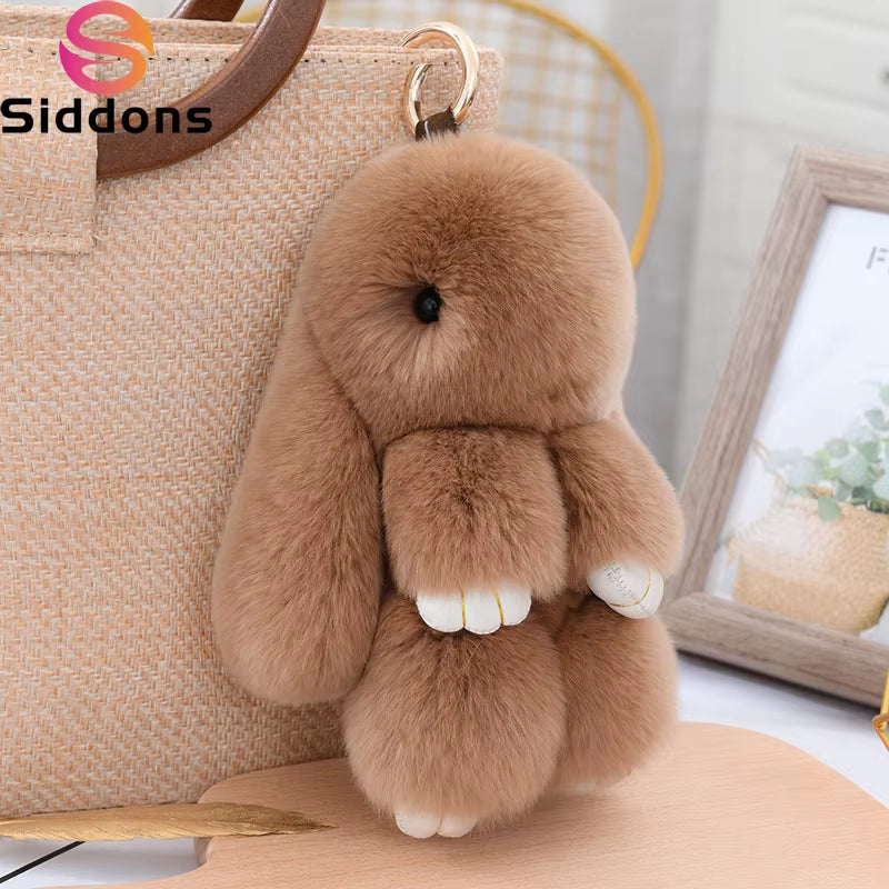 Luxury 15Cm Real Rex Rabbit Fur Keychain Lovely Play Dead Rabbit Key Ring Girls Key Bag Decoration Emo Jewelry Accessories Gifts