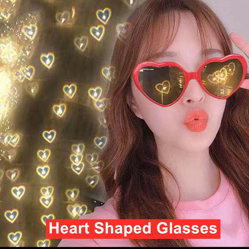 Love Heart Shaped Effects Glasses Watch the Lights Change to Heart Shape at Night Diffraction Glasses Women Fashion Sunglasses