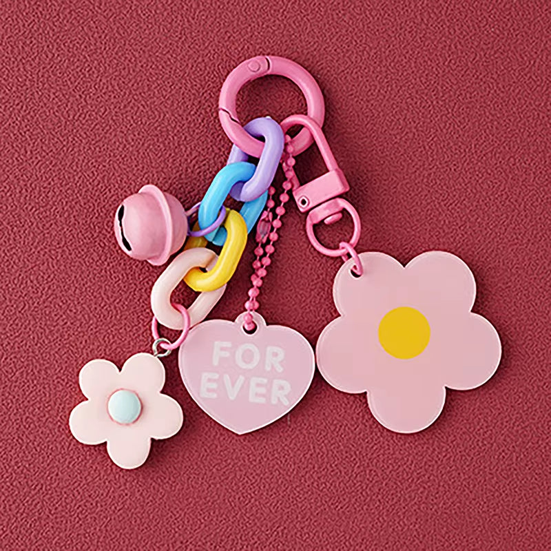 Creative Candy Color Flower Heart Pendant Keychain Cute Small Flower Key Ring Bag Pendant Accessories